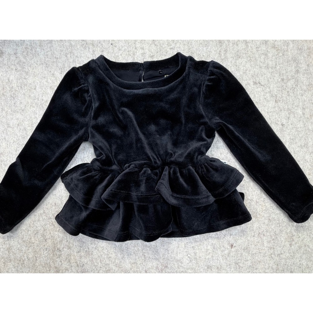 Play by Little Sleepies Peplum Top Girls 6-12M Black Velour Ruffle Soluxe